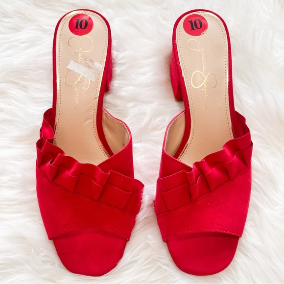 Jessica Simpson Red Ruffled Mules 10 - Picture 3 of 9